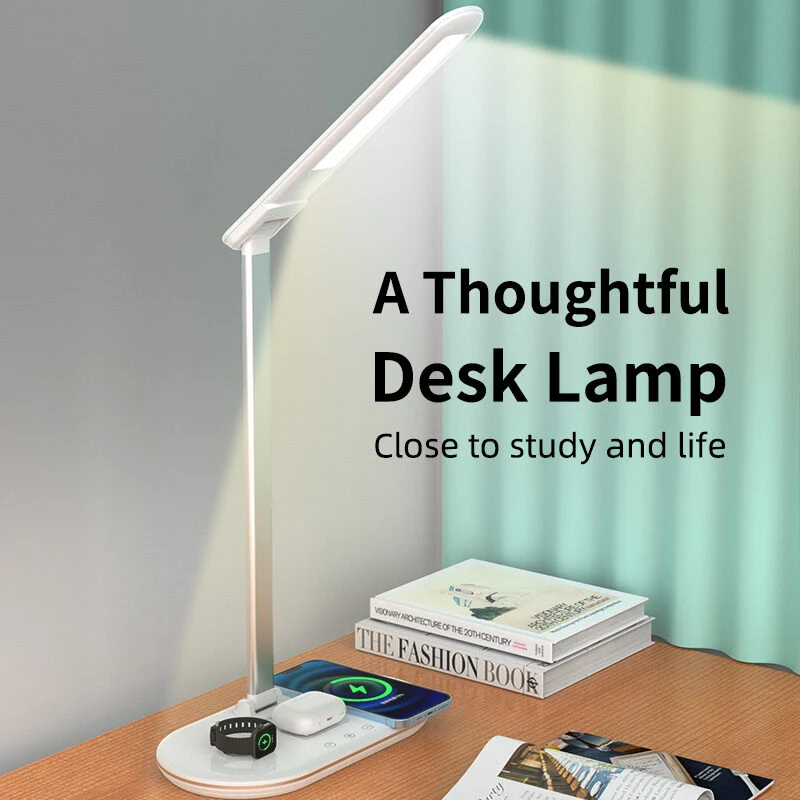 3 in 1 Wireless Charging Foldable LED Desk Lamp,3 Color Lighting Modes, 180° Rotatable Base for Home Office Bedroom