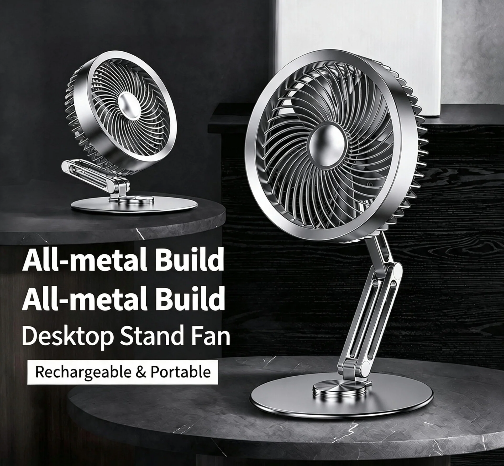 360° Rotation Metal Foldable Desk Fan | Rechargeable Telescopic Personal Cooling Fan