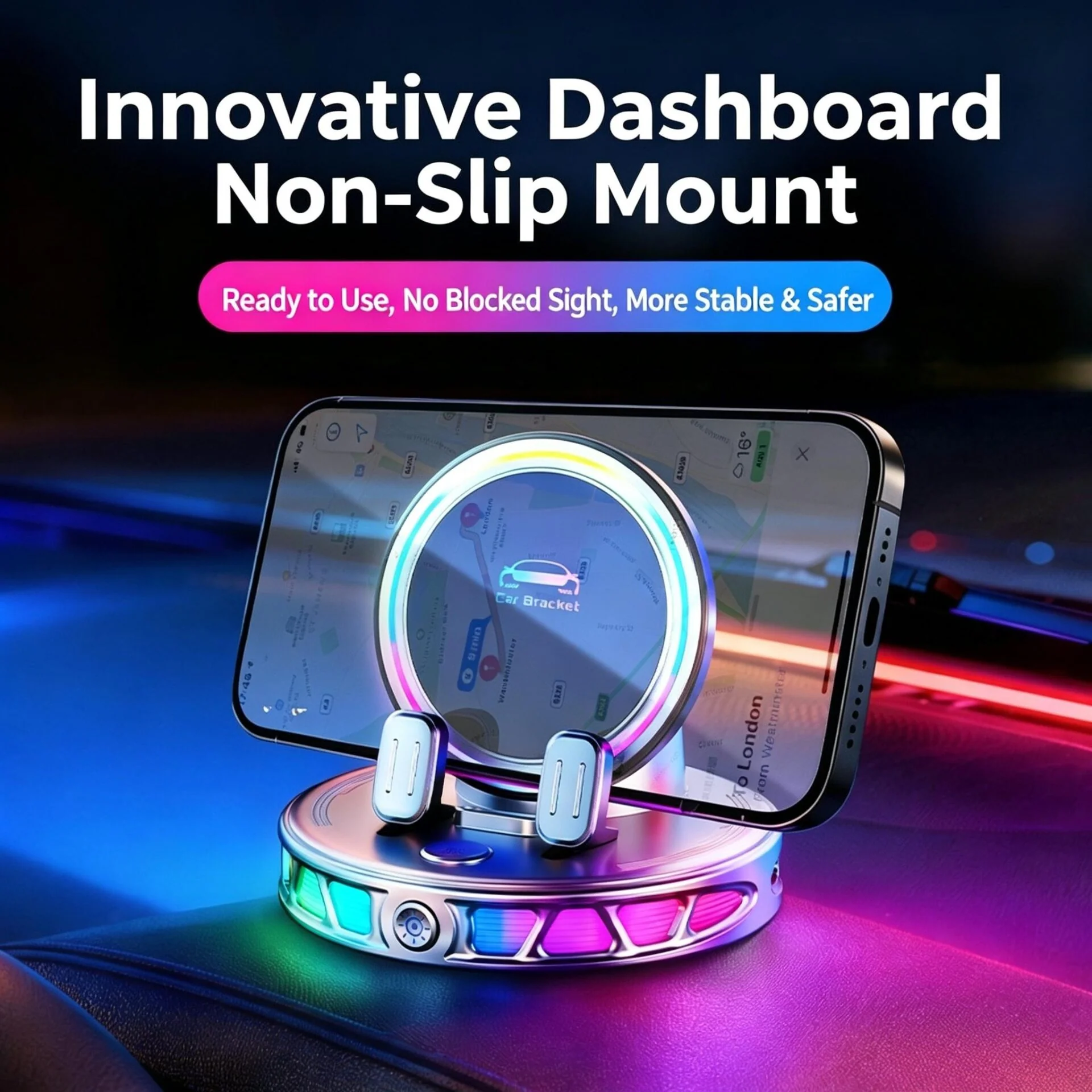 Auto‑Clamp Dashboard Car Phone Holder | 360° Rotation Anti‑Shake