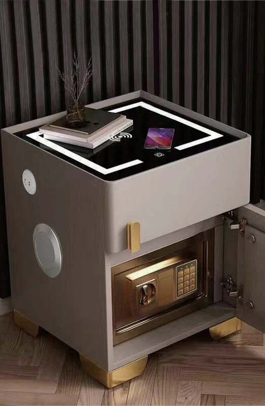 Modern Smart Nightstand Cabinet with Induction Light & 3-Color LED&wireless charging&bluetooth audio