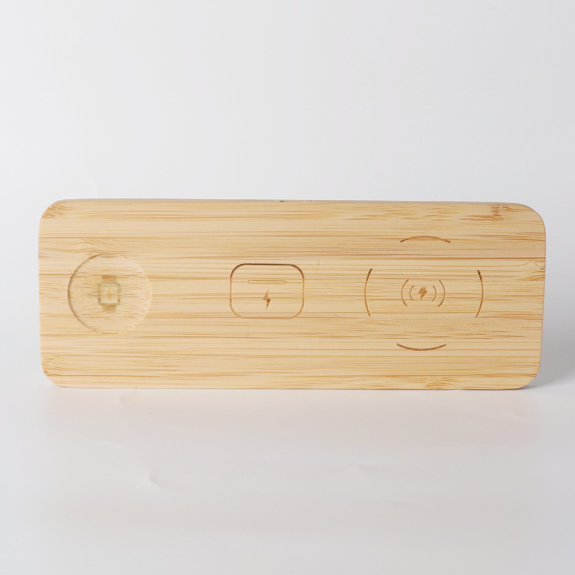 OEM Custom Logo Bamboo 3‑in‑1 Wireless Charging Pad 15W Fast Qi Multi Device Desktop Wireless Charger For Phone Watch Earbuds Gift