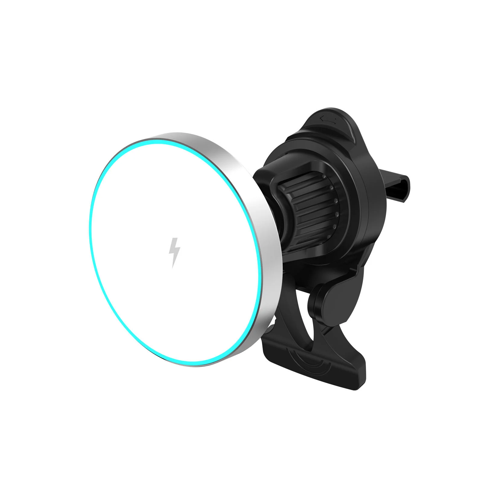 360° Adjustable Magnetic Car Wireless Charger 15W Fast Charging Air Vent Mount with Ice Blue Ambient Light