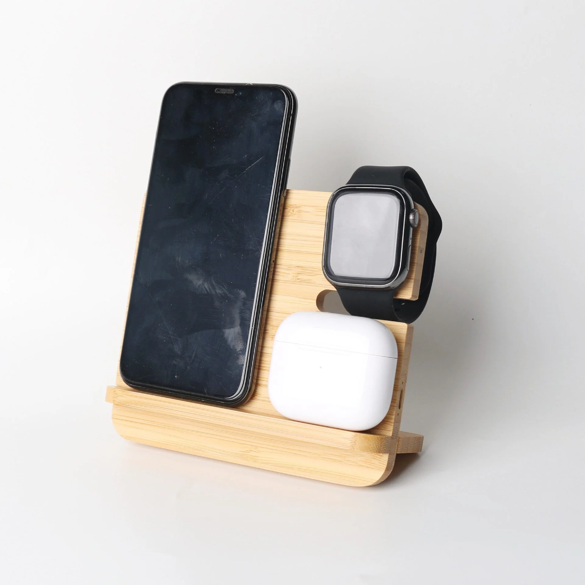3‑in‑1 Detachable Bamboo Wireless Charging Station | Fast Foldable Charger Stand for Phone, Watch & Earbuds