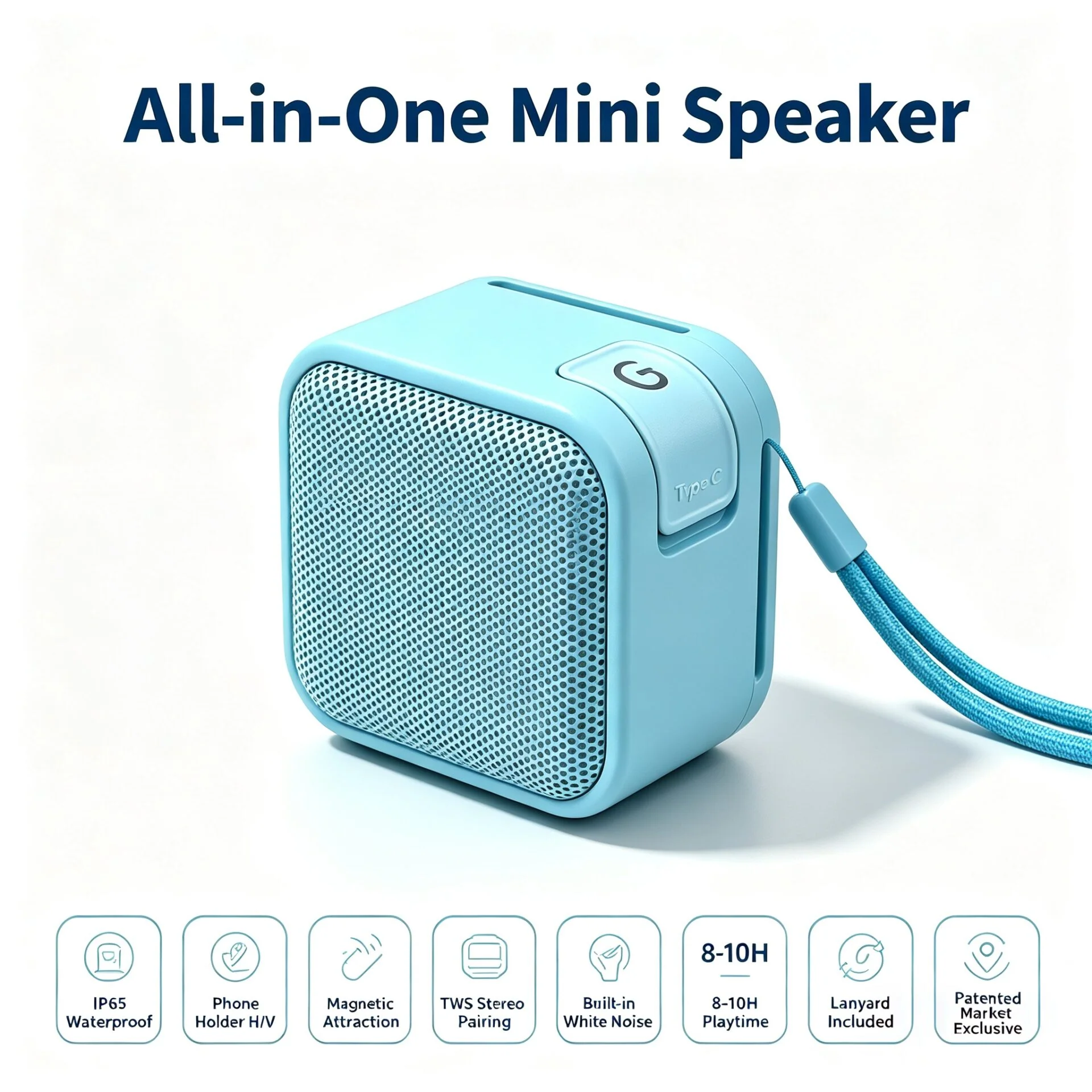 Exclusive Magnetic Bluetooth Speaker IP65 Waterproof | TWS, Phone Stand, White Noise, 8-10H Playback, Patented