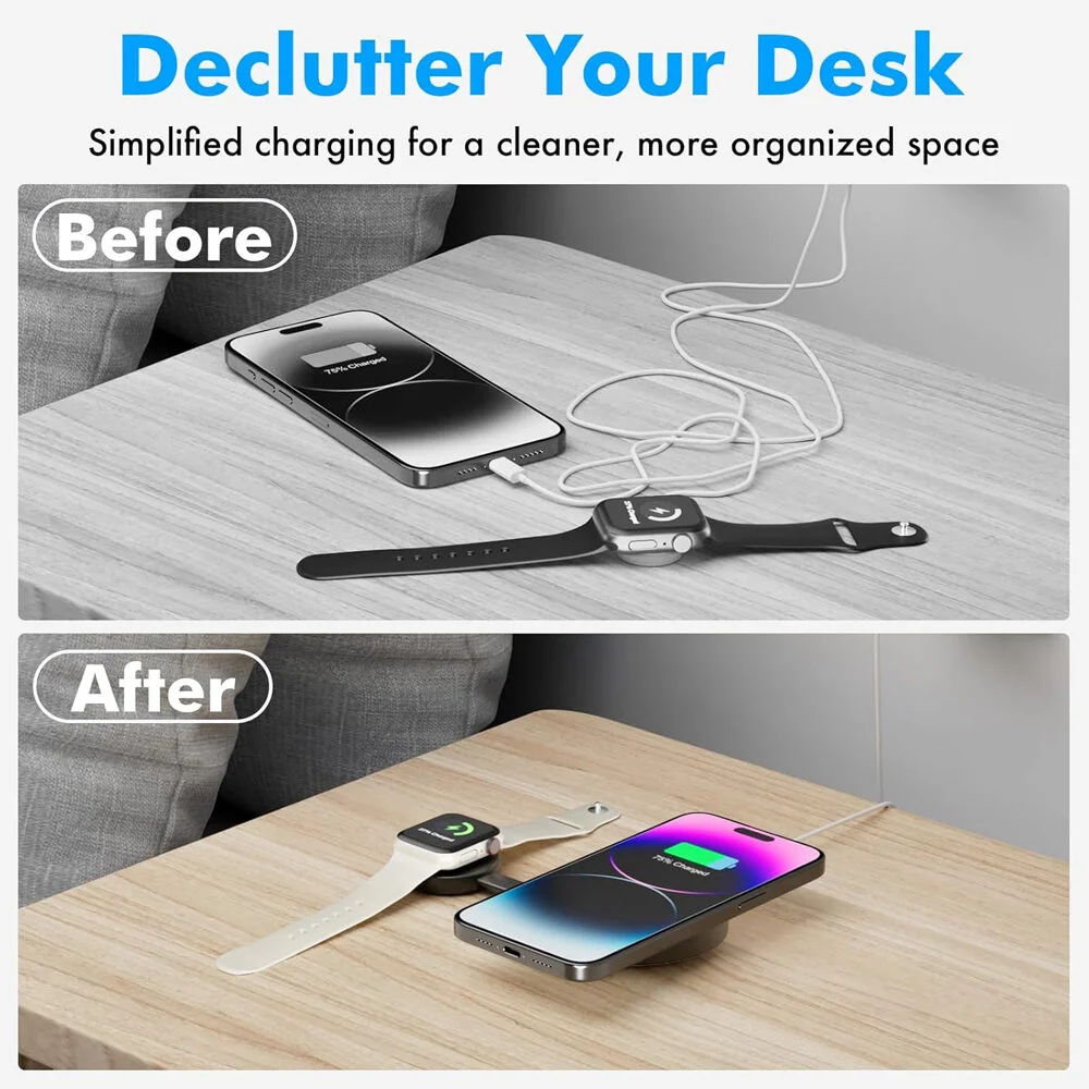 2 in 1 Foldable Wireless Charger Portable Dual Charging Pad With Lanyard For Phone Earbuds