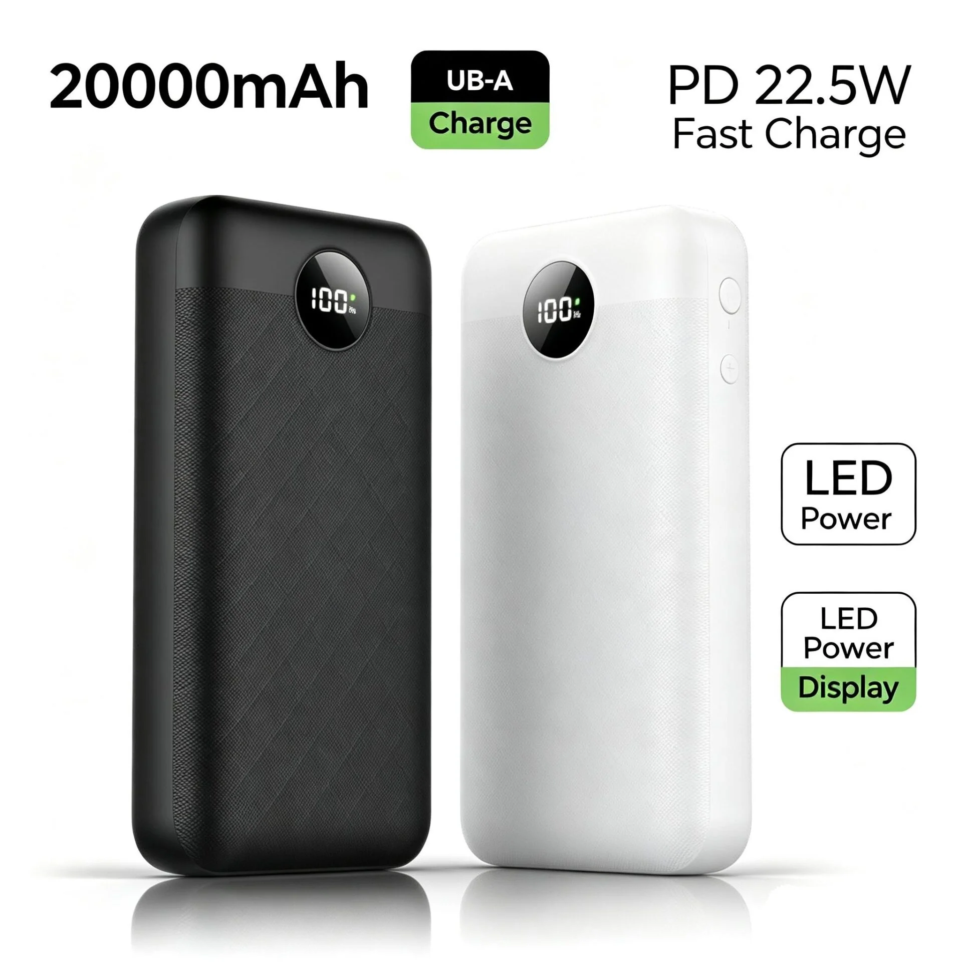 20000mAh 22.5W PD Fast Charging Power Bank | LED Digital Display Portable External Battery Pack