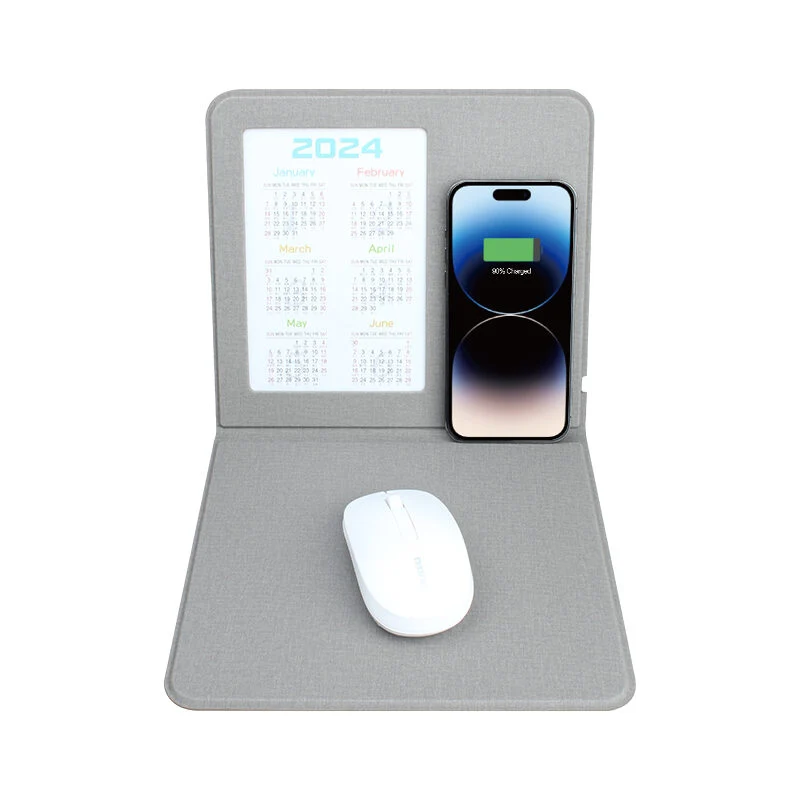 Printed Calendar 15W QI Wireless Charging Mouse Pad Non Slip Waterproof Office Desk Mat
