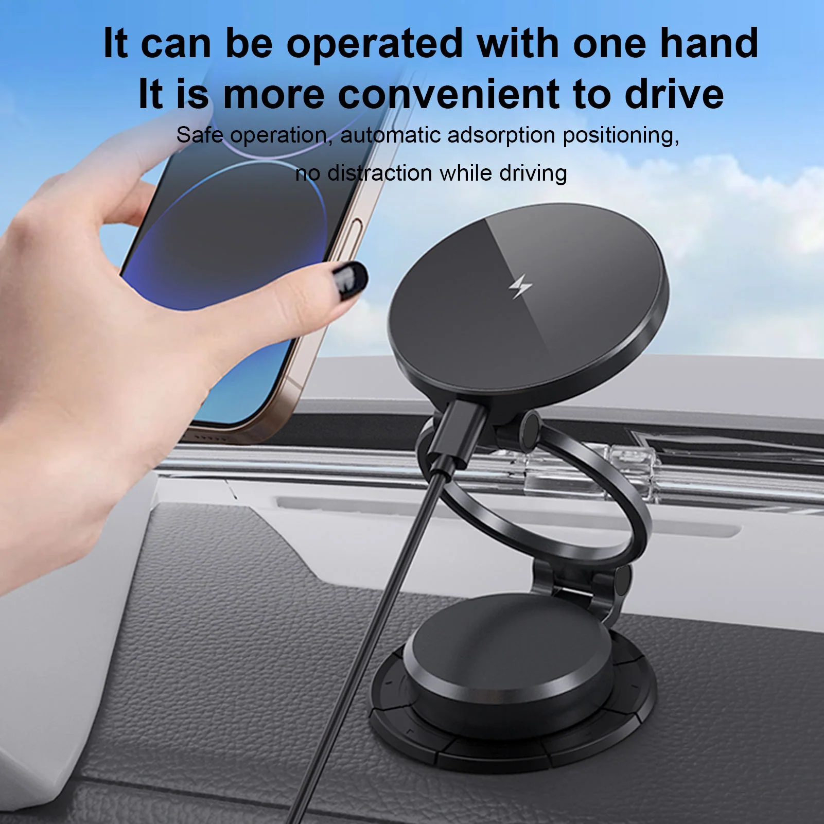 Foldable Magnetic Car Wireless Charger Mount 360° Rotation Dashboard Windshield With Strong 3M Adhesive