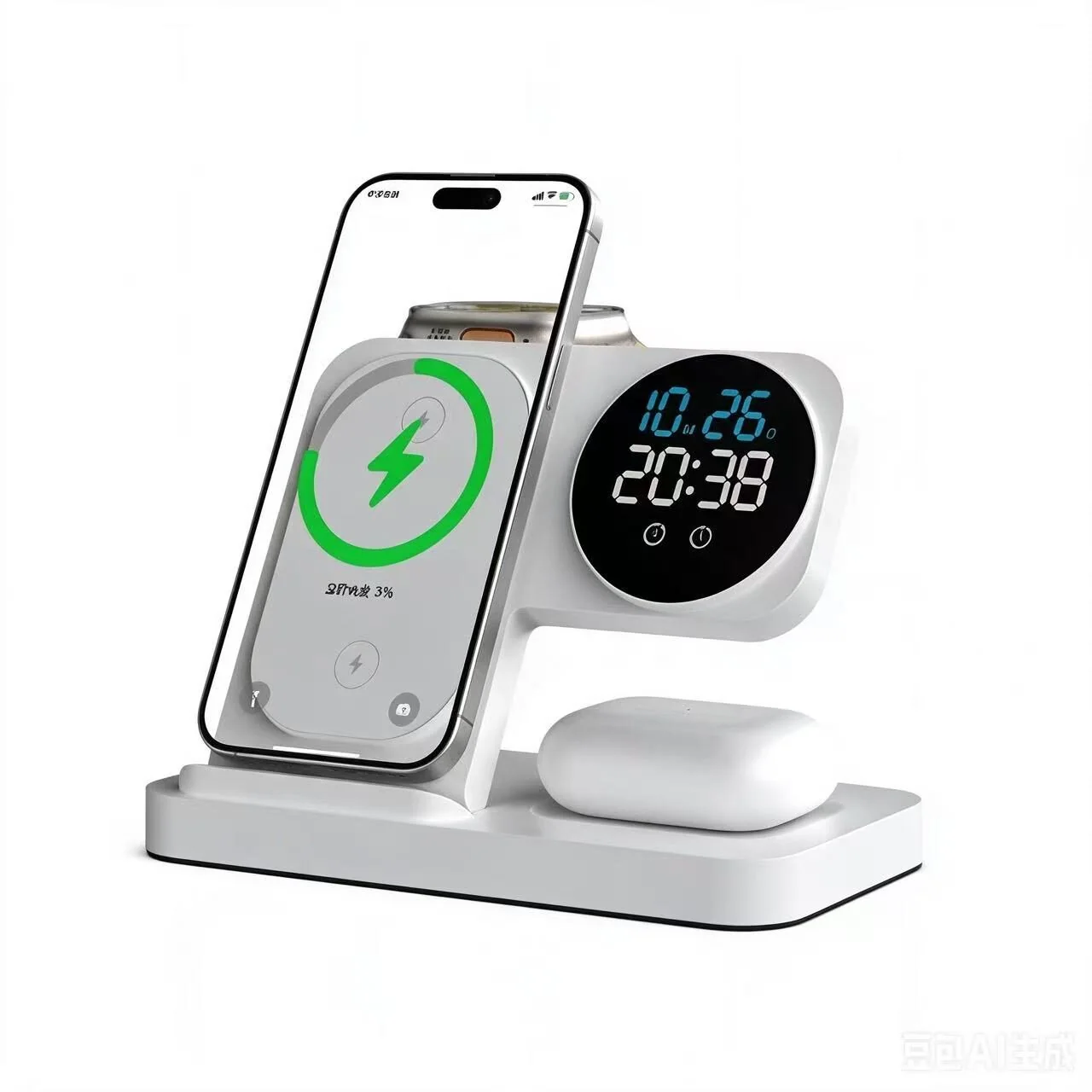 3-in-1 Wireless Charger Stand Built-in Alarm Clock with LED Time Display Brightness