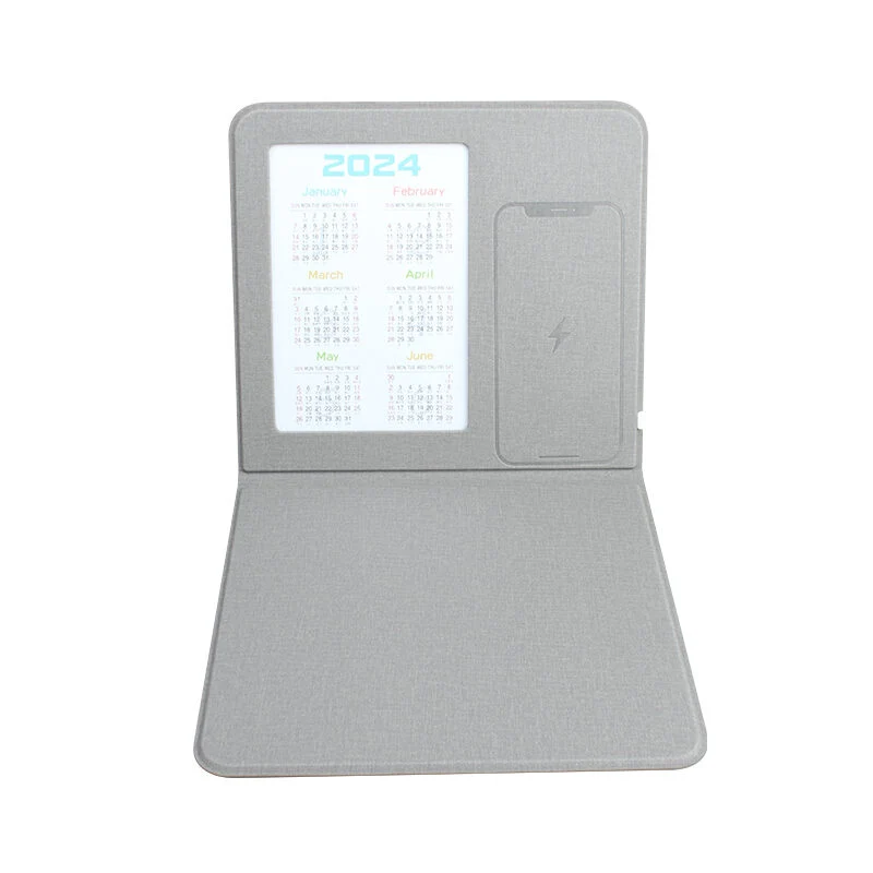 Printed Calendar 15W QI Wireless Charging Mouse Pad Non Slip Waterproof Office Desk Mat