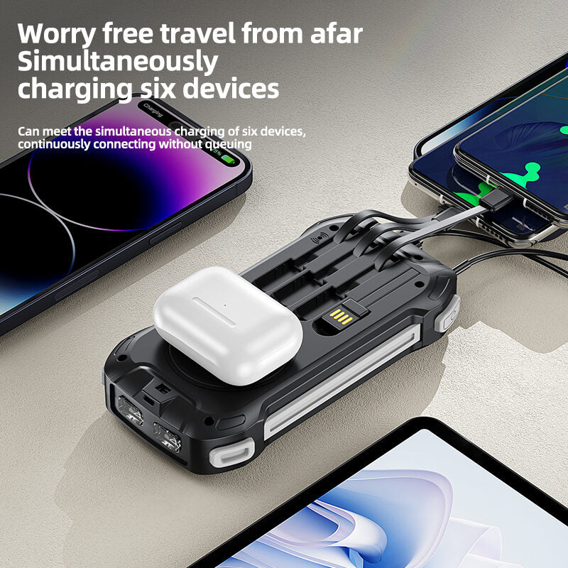 Solar power bank with four cables