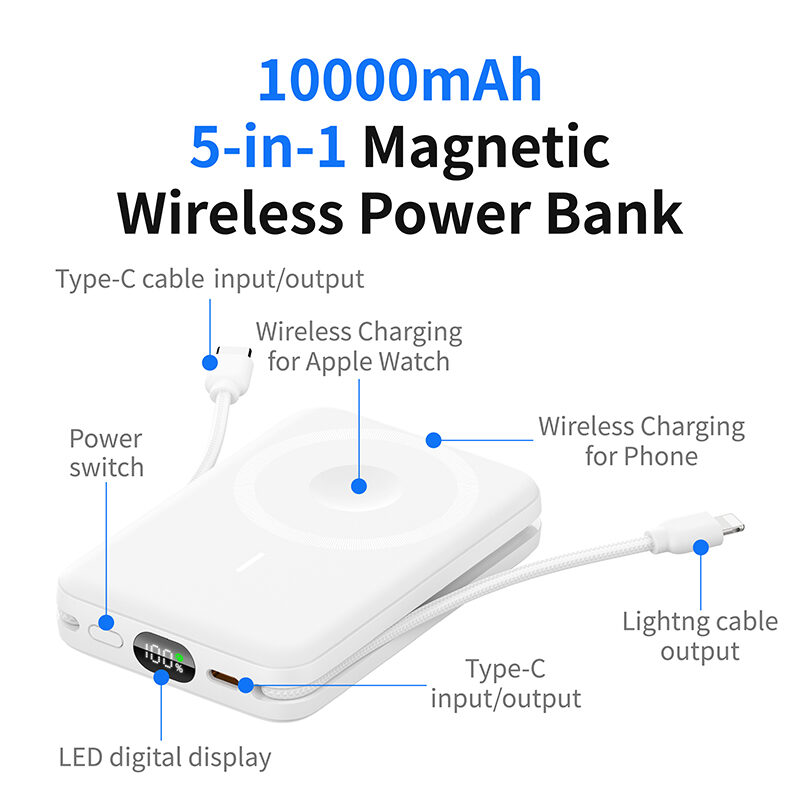 All‑In‑One Magnetic Portable Power Bank Built‑In Cables Foldable Stand Multi‑Device Charger