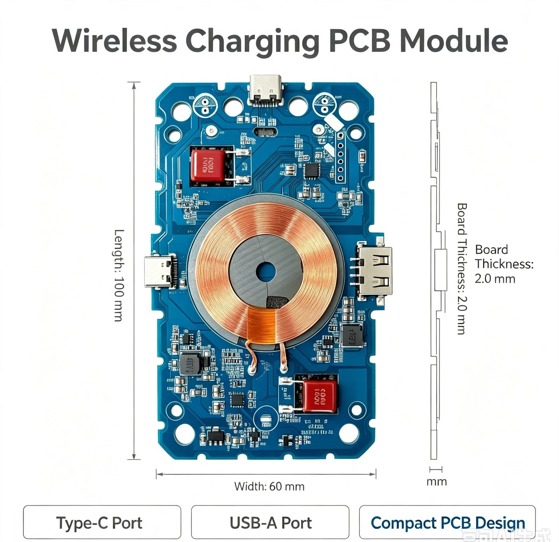 Ultra-thin 1.0mm QI2 Wireless Charging PCBA Module Custom Embedded Charger PCB Board