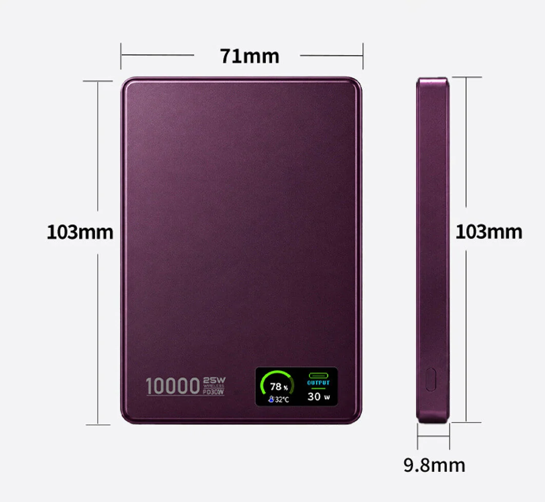 10000mAh Slim Magnetic Power Bank | Qi2.2 25W Fast Charge, Watch Charger, Q Value Wake-up TFT Screen