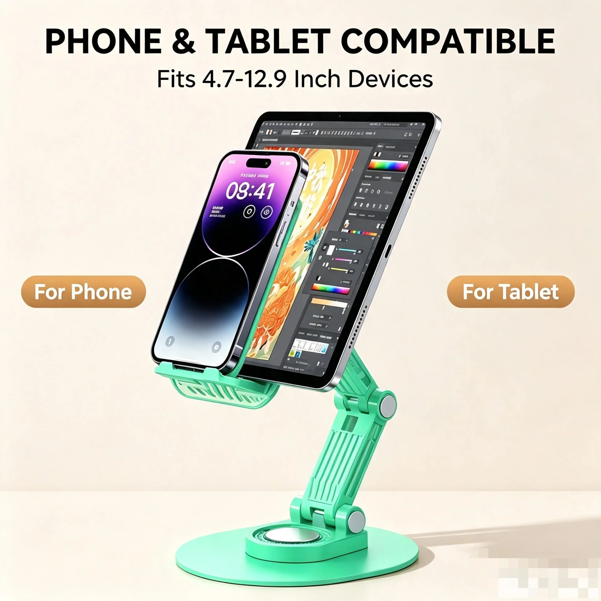 Foldable Phone Tablet Stand, 360° Rotatable Telescopic Anti-sag Desk Holder, Multi Colors Universal for Cellphone & iPad