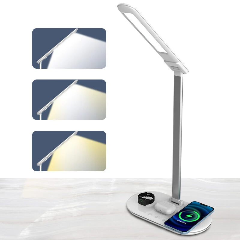 3 in 1 Wireless Charging Foldable LED Desk Lamp,3 Color Lighting Modes, 180° Rotatable Base for Home Office Bedroom