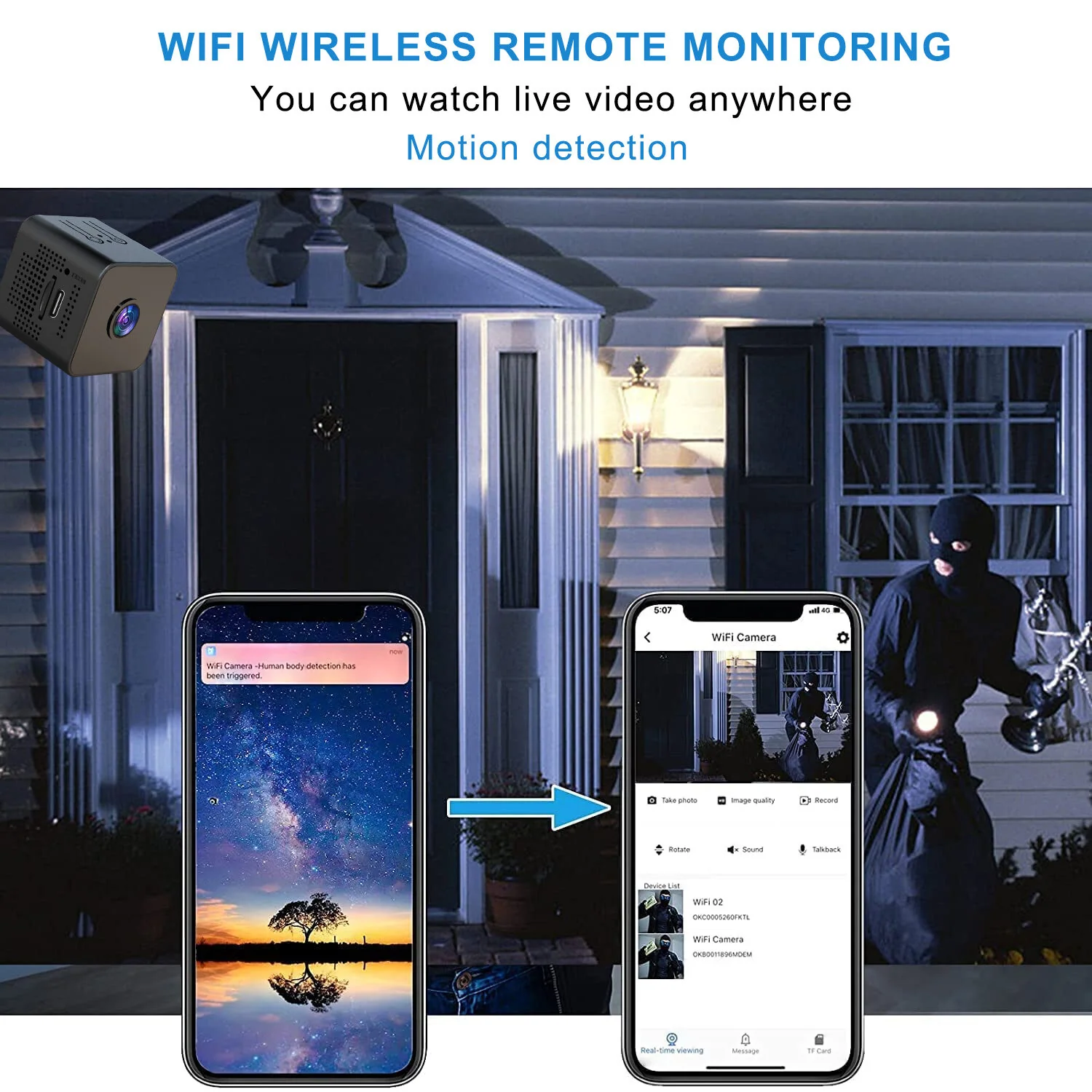 Battery Powered Hidden Spy Mini Camera Magnetic Attachment 2.4GHz WiFi Infrared Night Vision Remote Access Nanny Cam Indoor Monitoring Camera