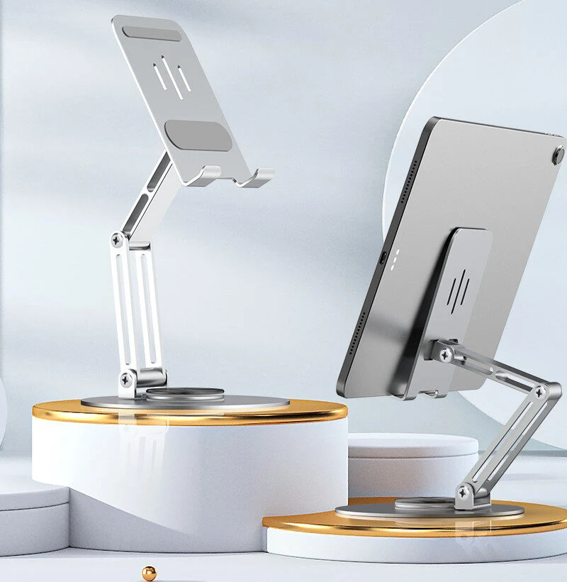 Dual Axis Adjustable Rotating Device Holder, Portable Foldable Stand For Phone Tablet