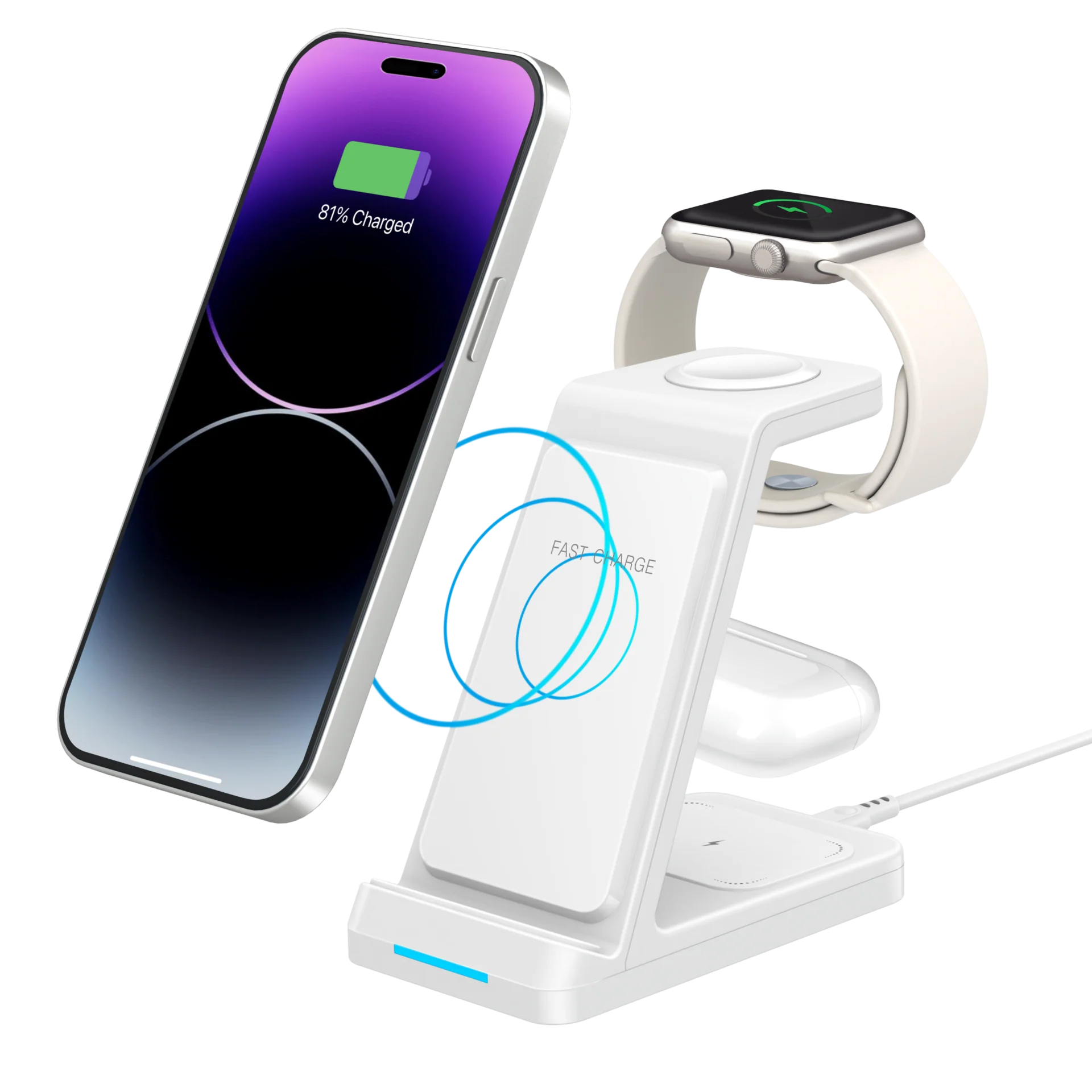 Vertical QI Standard 3-in-1 Wireless Charging Stand With LED Indicator Multi-device Wireless Charger Dock