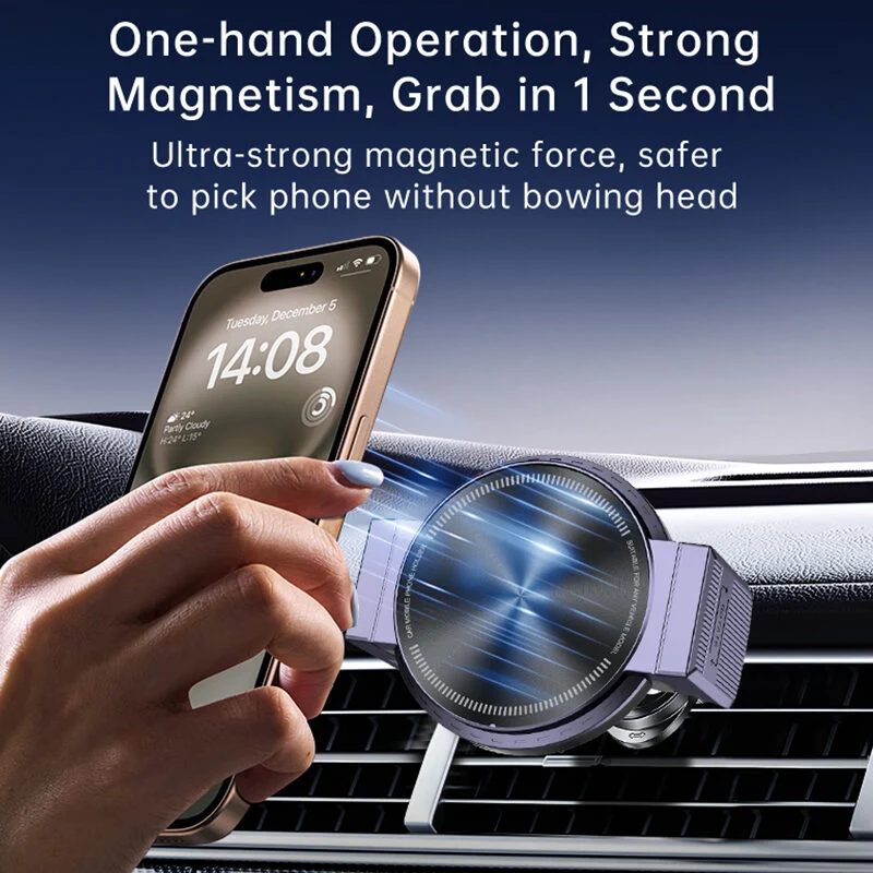 2-in-1 Magnetic + Clamp Dual Fixation Car Air Vent Phone Mount | 360° Rotatable Zinc Alloy Car Phone Holder, Upgraded Anti-Slip Spiral Hook, Universal for iPhone & All Android Smartphones
