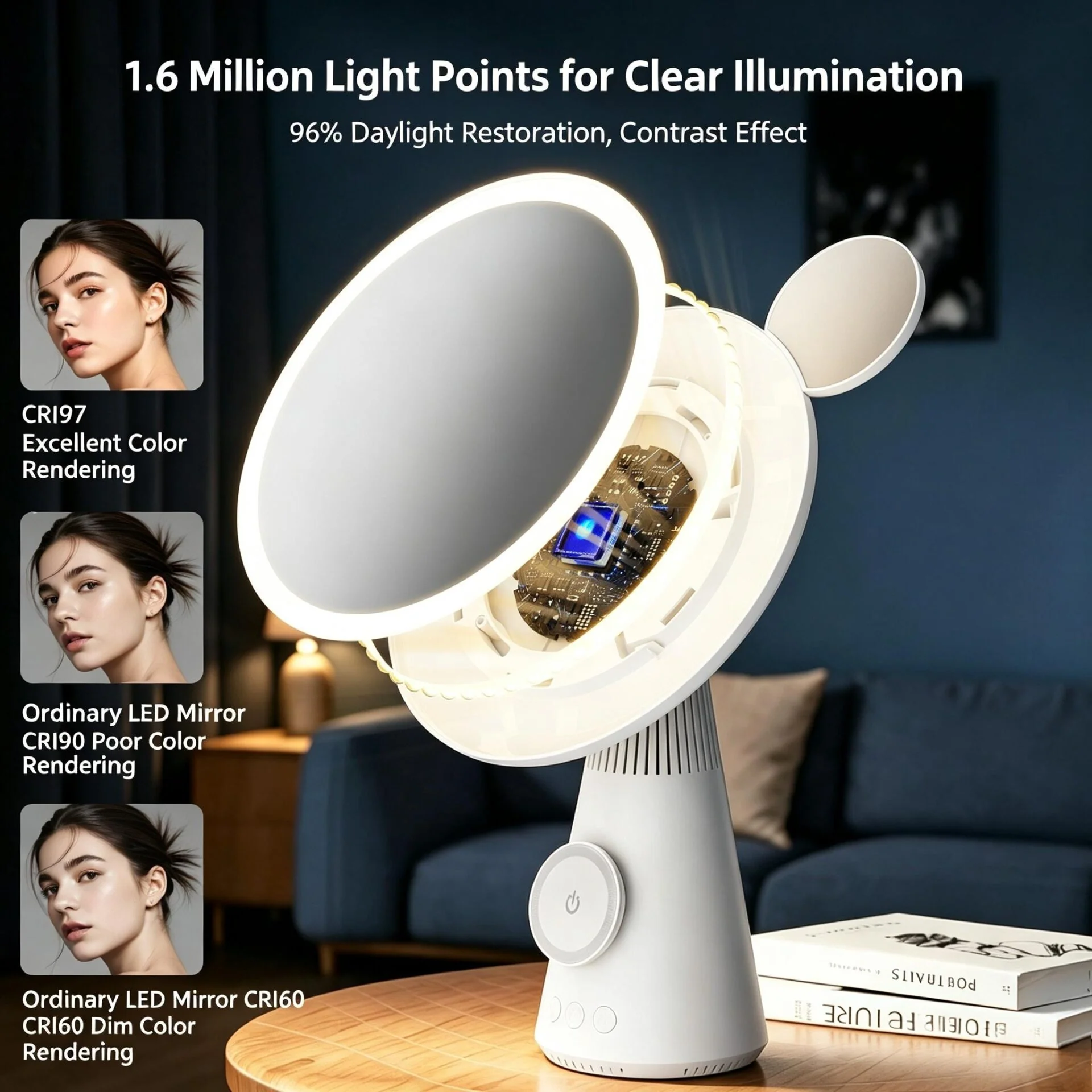 Multifunctional Smart Makeup Mirror with AI Speaker, LED Ring Light, Desk Lamp & Wireless Phone Charger