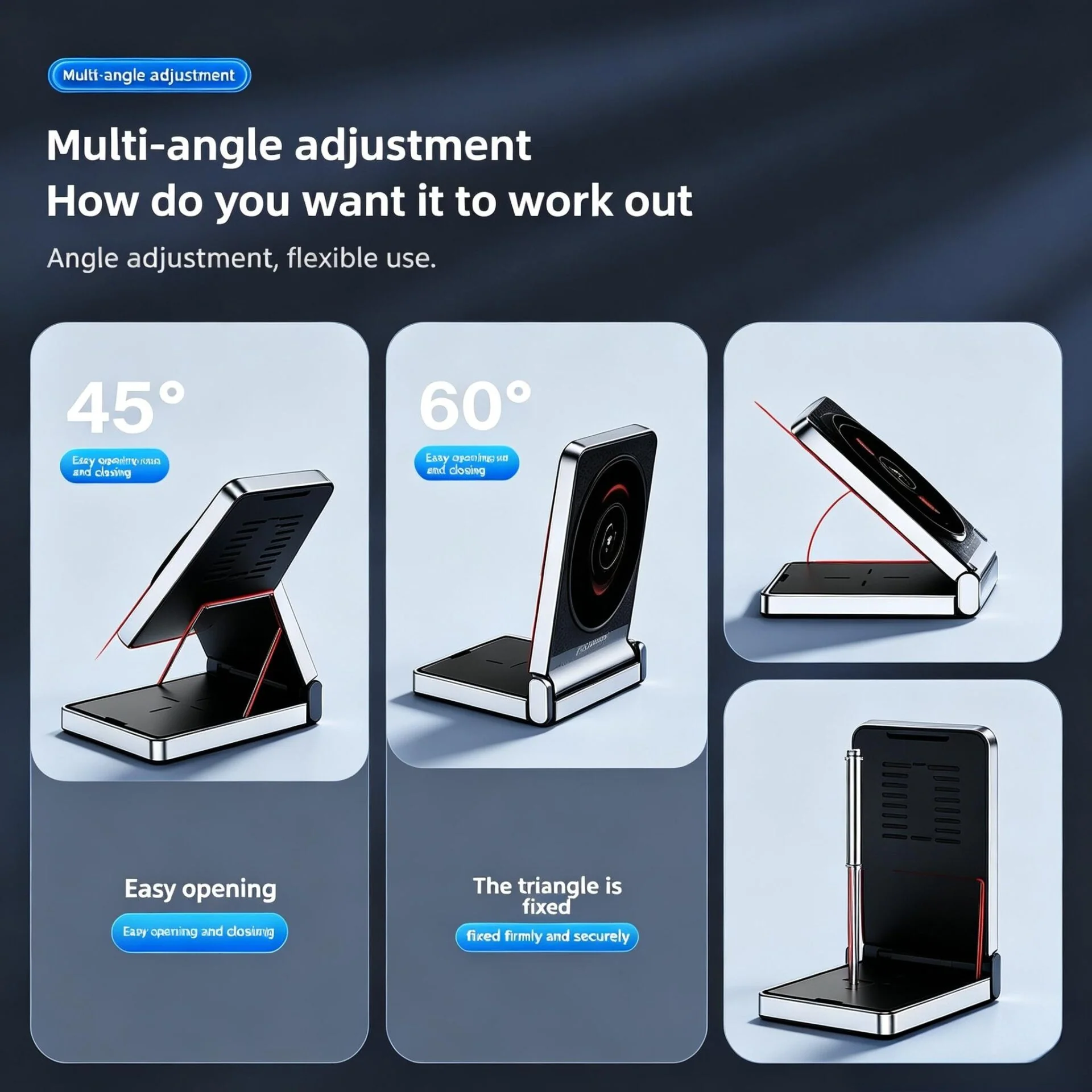 Adjustable Fold‑Up Magnetic Wireless Charging Dock, 15W Fast 2‑in‑1 Charger for Smartphones & Wireless Earphones