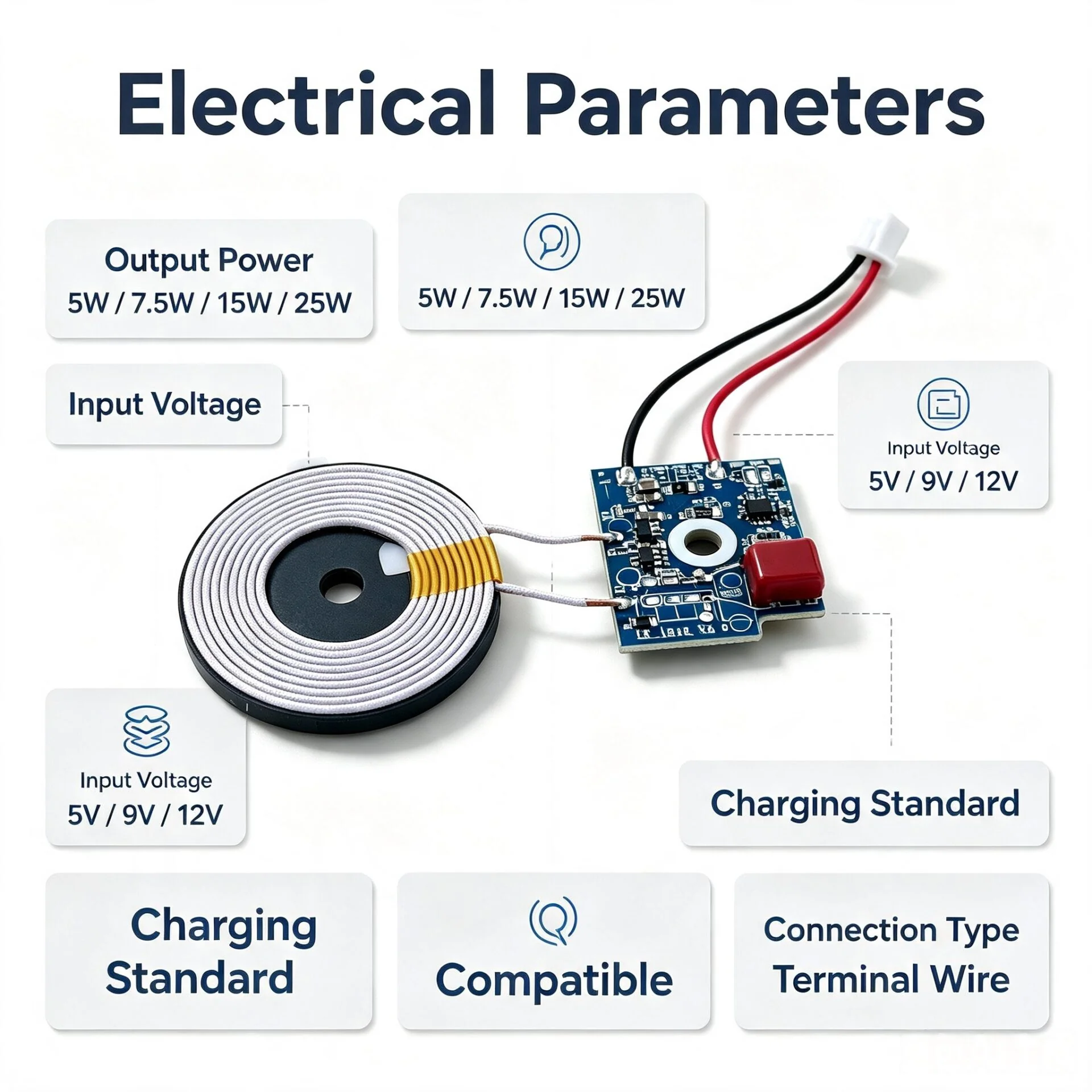 Custom QI Wireless Charging Transmitter Module | 5W to 25W Output, 5V/9V/12V Input