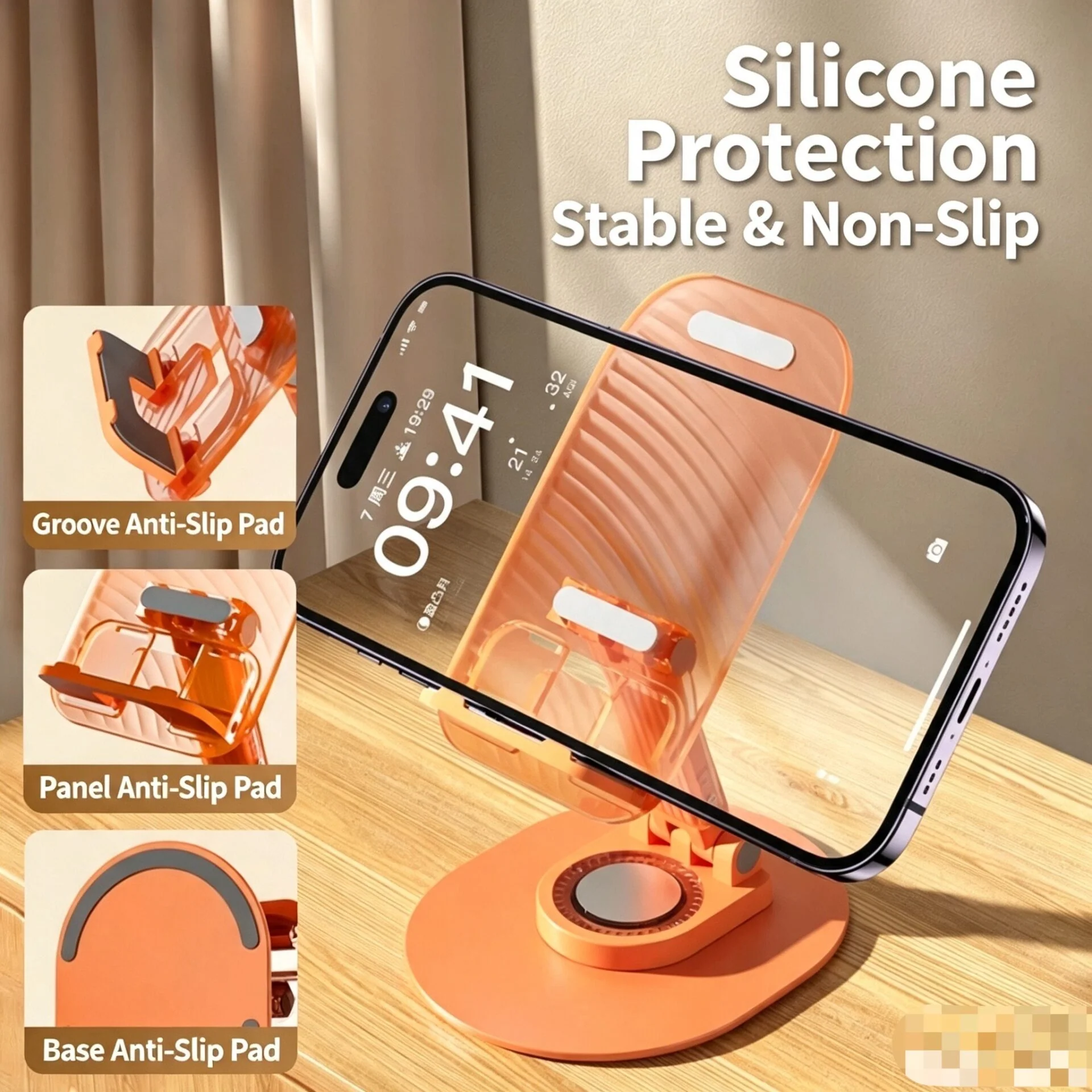 Foldable Aluminum Alloy Desktop Phone Holder, Extendable 360° Rotating Tablet Stand, Custom Logo Available for Smartphone iPad